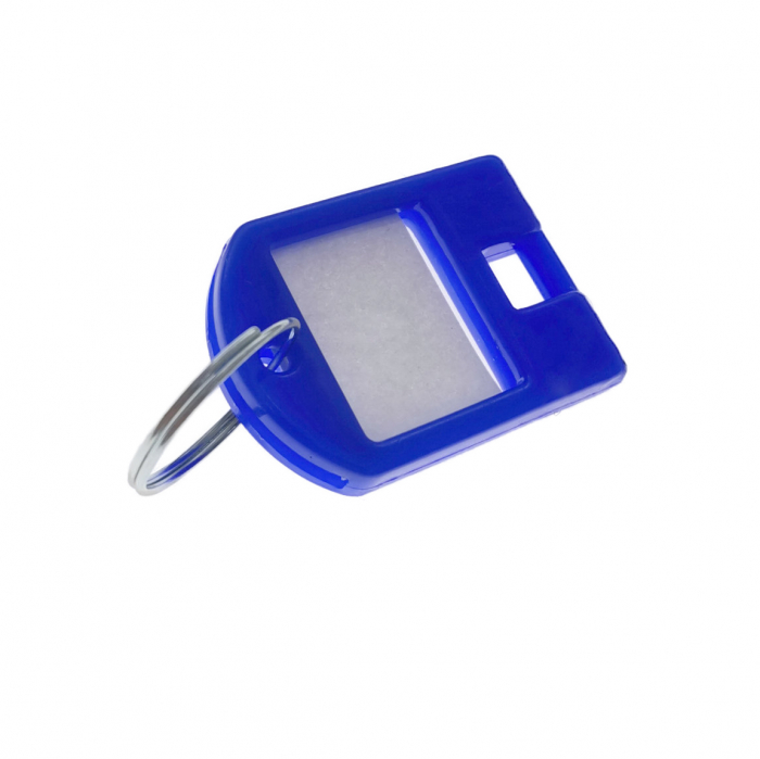 Breloc albastru intens, 40 x 28 mm, cu eticheta de identificare si inel de prindere, Key Ring Tag, din plastic [2]