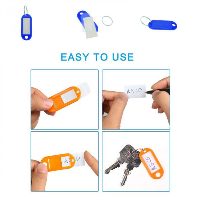 Breloc albastru intens cu eticheta identificare si inel de prindere, Key Ring Tag, 52 x 22 mm, din plastic [11]