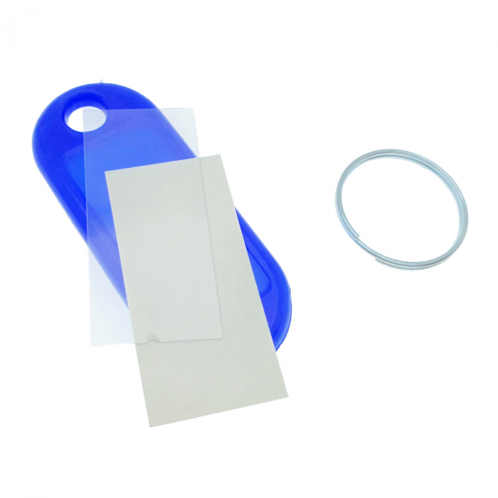 Breloc albastru intens cu eticheta identificare si inel de prindere, Key Ring Tag, 52 x 22 mm, din plastic [5]