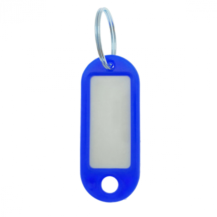 Breloc albastru intens cu eticheta identificare si inel de prindere, Key Ring Tag, 52 x 22 mm, din plastic [3]