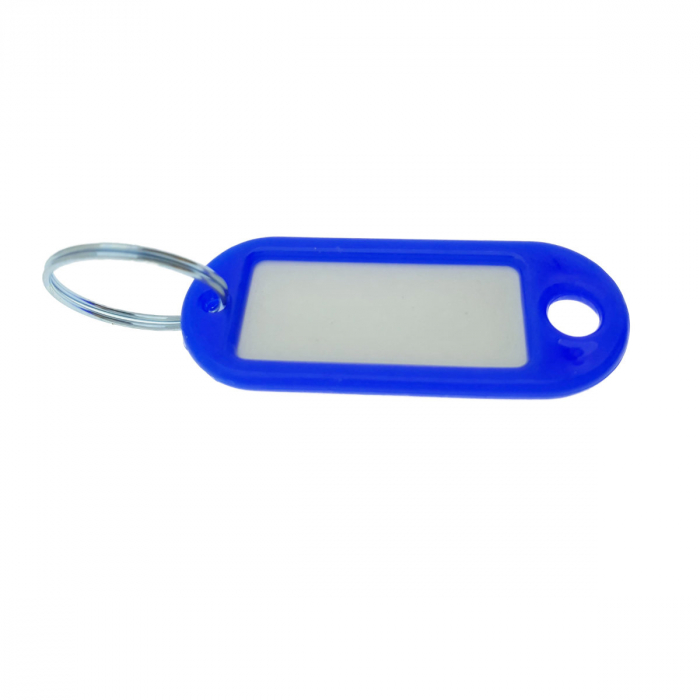 Breloc albastru intens cu eticheta identificare si inel de prindere, Key Ring Tag, 52 x 22 mm, din plastic [2]