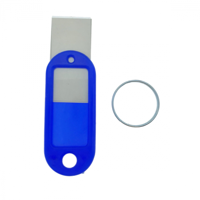 Breloc albastru intens cu eticheta identificare si inel de prindere, Key Ring Tag, 52 x 22 mm, din plastic [6]