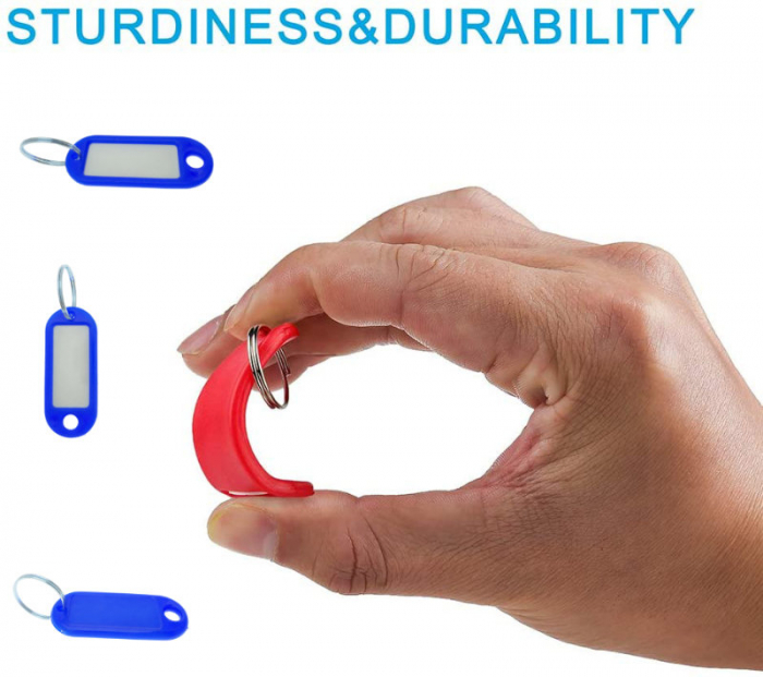 Breloc albastru intens cu eticheta identificare si inel de prindere, Key Ring Tag, 52 x 22 mm, din plastic [9]