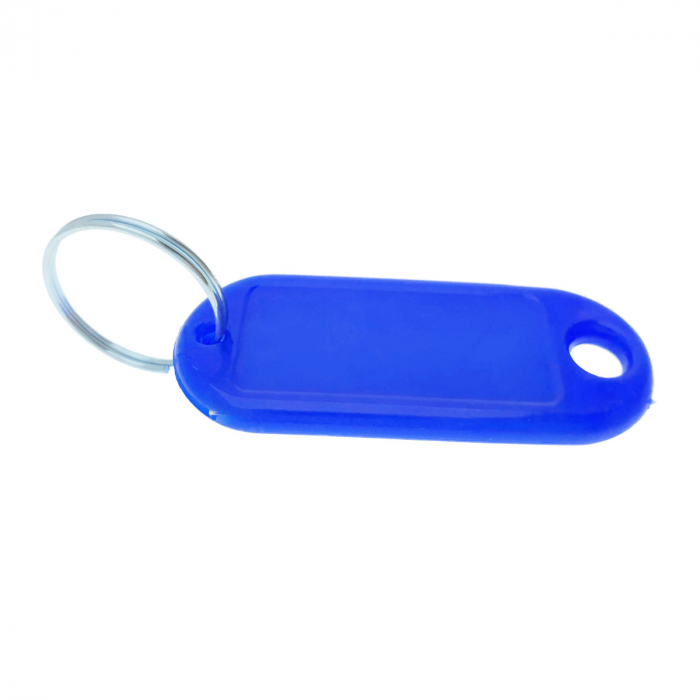 Breloc albastru intens cu eticheta identificare si inel de prindere, Key Ring Tag, 52 x 22 mm, din plastic [4]