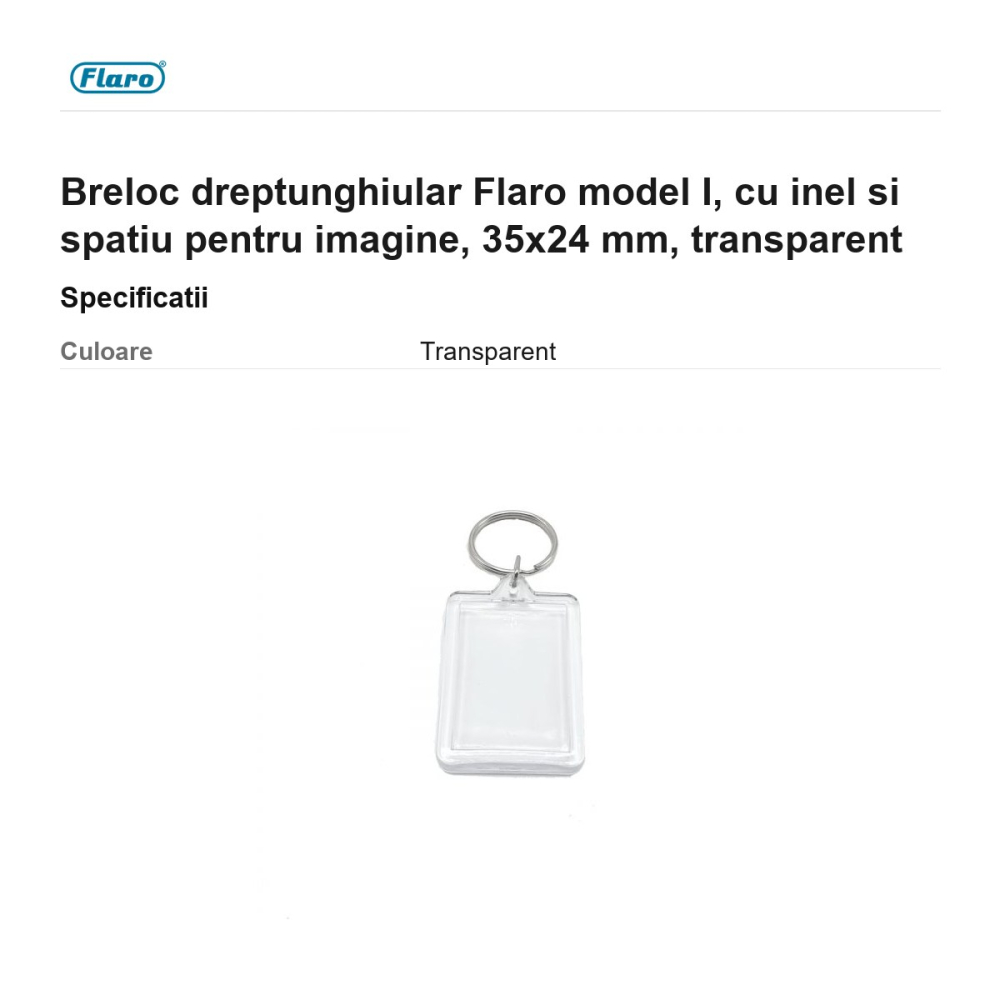 Breloc dreptunghiular Flaro model I, cu inel si spatiu pentru imagine, 35x24 mm, transparent [3]
