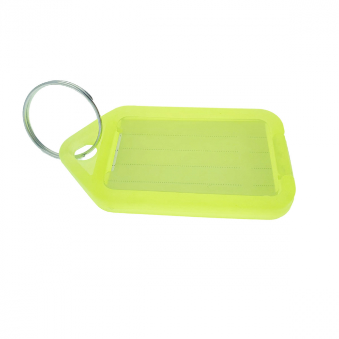 Breloc galben, 55 x 30 mm, cu eticheta identificare si inel de prindere, Key Ring Tag, din plastic [1]
