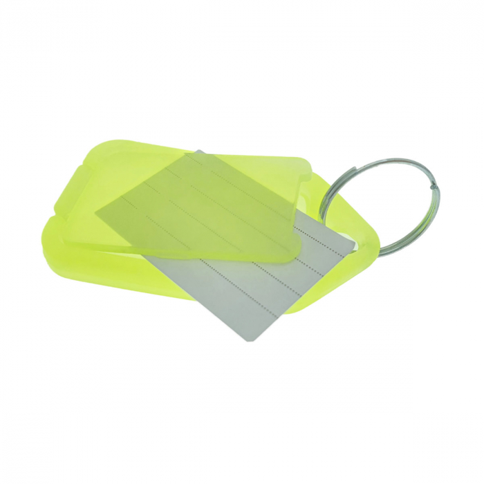 Breloc galben, 55 x 30 mm, cu eticheta identificare si inel de prindere, Key Ring Tag, din plastic [2]