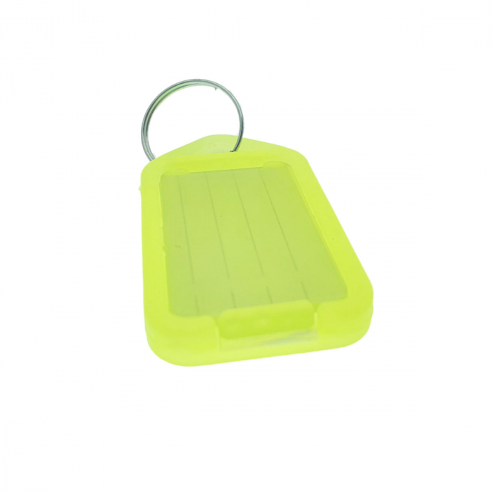 Breloc galben, 55 x 30 mm, cu eticheta identificare si inel de prindere, Key Ring Tag, din plastic [3]