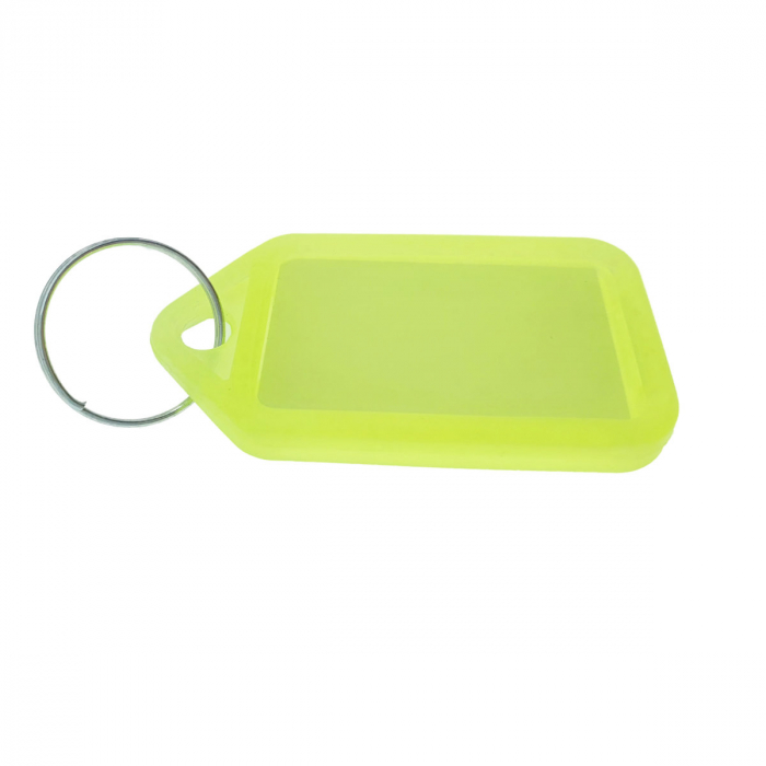 Breloc galben, 55 x 30 mm, cu eticheta identificare si inel de prindere, Key Ring Tag, din plastic [4]