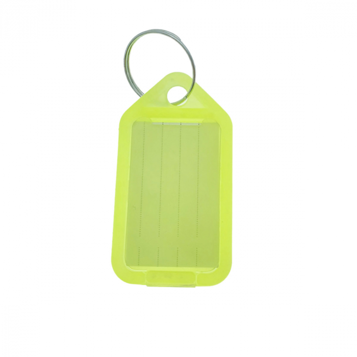 Breloc galben, 55 x 30 mm, cu eticheta identificare si inel de prindere, Key Ring Tag, din plastic [5]
