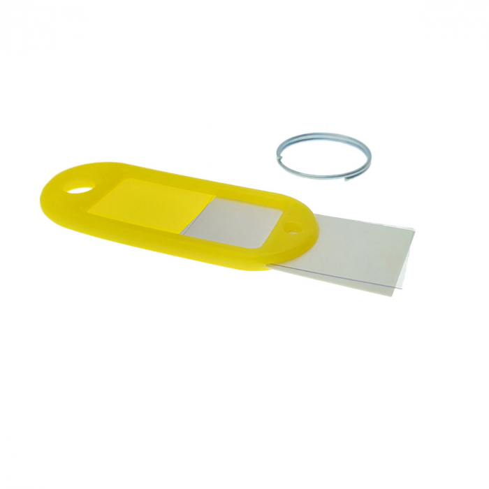 Breloc galben cu eticheta identificare si inel de prindere, Key Ring Tag, 52 x 22 mm, din plastic [2]