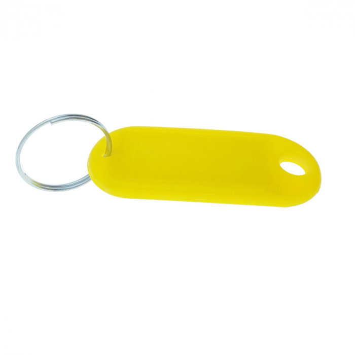 Breloc galben cu eticheta identificare si inel de prindere, Key Ring Tag, 52 x 22 mm, din plastic [3]