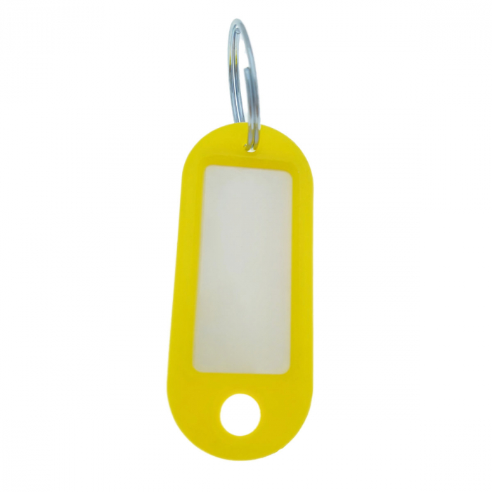 Breloc galben cu eticheta identificare si inel de prindere, Key Ring Tag, 52 x 22 mm, din plastic [4]