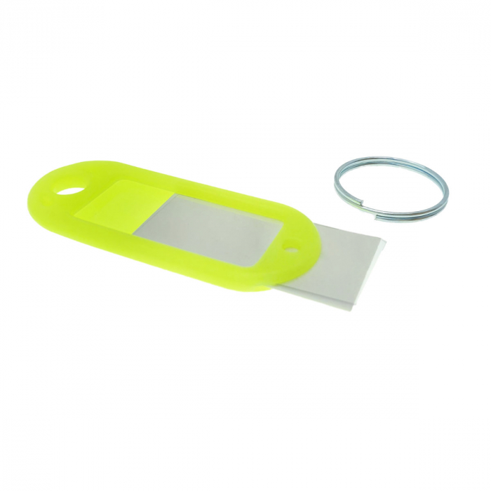 Breloc galben neon cu eticheta identificare si inel de prindere, Key Ring Tag, 52 x 22 mm, din plastic [2]
