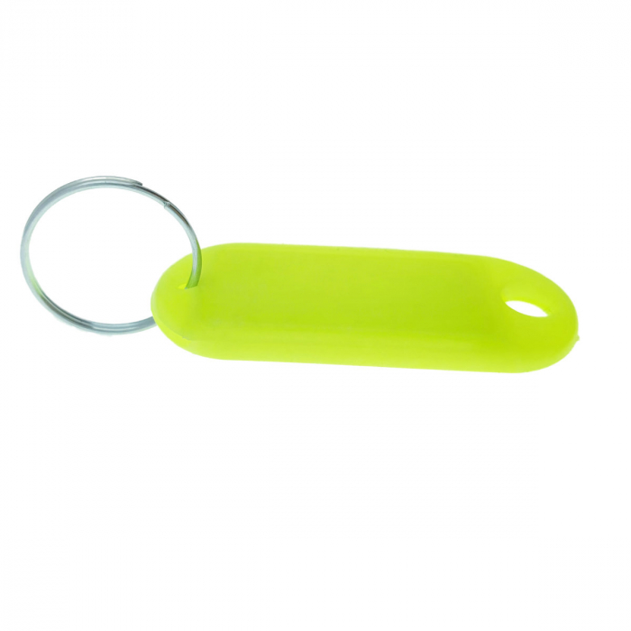 Breloc galben neon cu eticheta identificare si inel de prindere, Key Ring Tag, 52 x 22 mm, din plastic [3]
