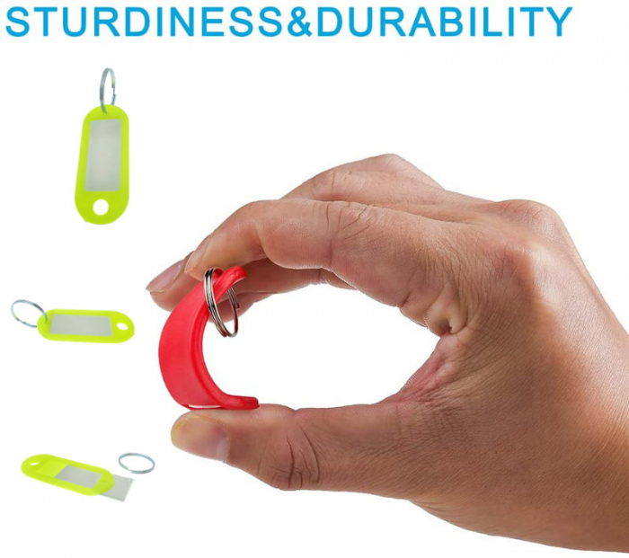 Breloc galben neon cu eticheta identificare si inel de prindere, Key Ring Tag, 52 x 22 mm, din plastic [7]