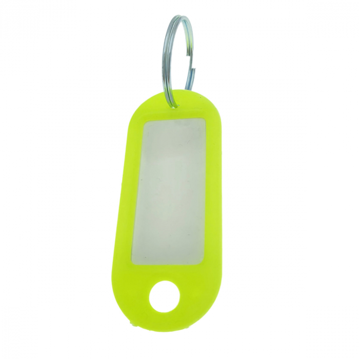 Breloc galben neon cu eticheta identificare si inel de prindere, Key Ring Tag, 52 x 22 mm, din plastic [4]