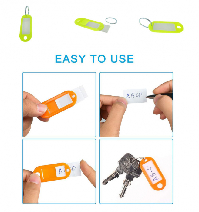 Breloc galben neon cu eticheta identificare si inel de prindere, Key Ring Tag, 52 x 22 mm, din plastic [9]
