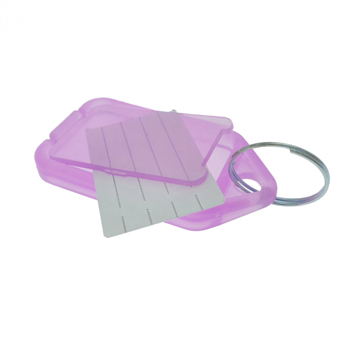 Breloc mov, 55 x 30 mm, cu eticheta identificare si inel de prindere, Key Ring Tag, din plastic [2]