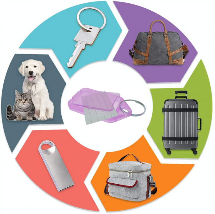 Breloc mov, 55 x 30 mm, cu eticheta identificare si inel de prindere, Key Ring Tag, din plastic [6]