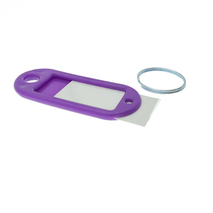 Breloc mov cu eticheta identificare si inel de prindere, Key Ring Tag, 52 x 22 mm, din plastic [2]