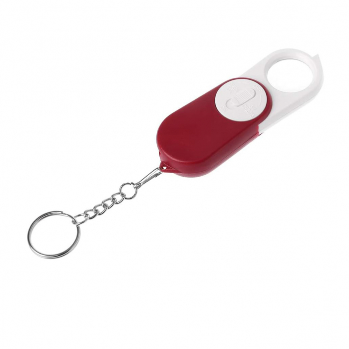Breloc multifunctional cu lumina LED si lupa 10X pliabila, cu lantisor si inel de prins la chei, rosu cu alb [2]