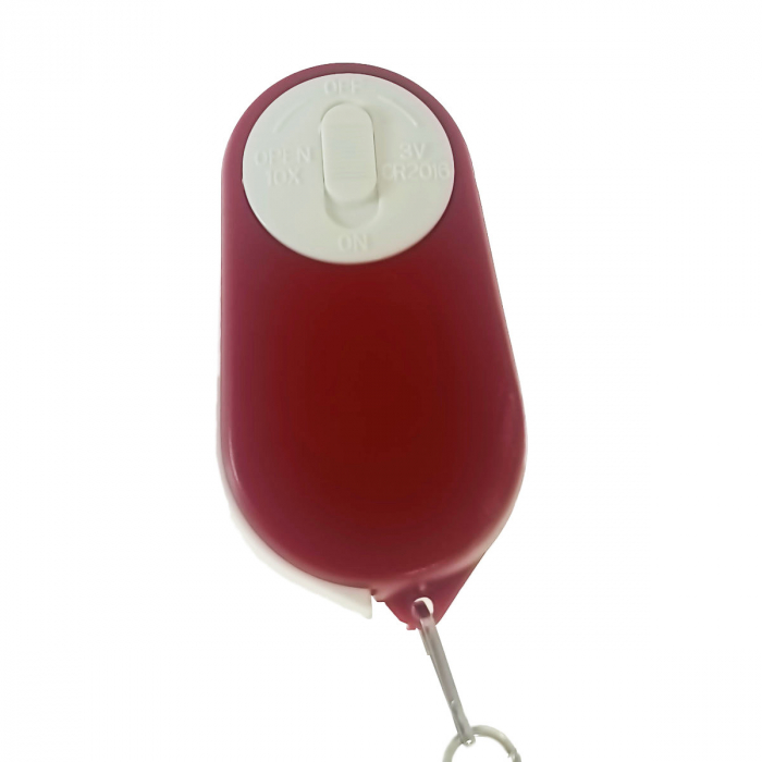 Breloc multifunctional cu lumina LED si lupa 10X pliabila, cu lantisor si inel de prins la chei, rosu cu alb [3]
