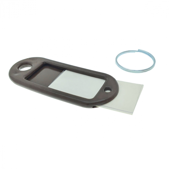Breloc negru cu eticheta identificare si inel de prindere, Key Ring Tag, 52 x 22 mm, din plastic [2]
