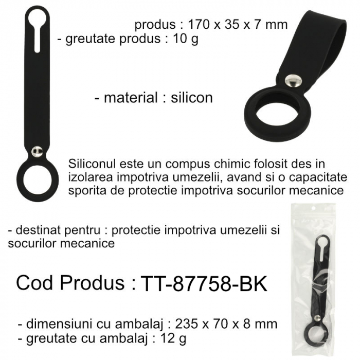 Breloc pentru Apple AirTag 87758, din silicon, negru [5]