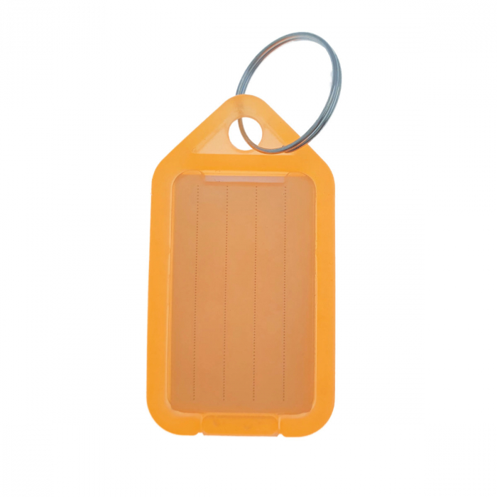 Breloc portocaliu, 55 x 30 mm, cu eticheta identificare si inel de prindere, Key Ring Tag, din plastic [3]