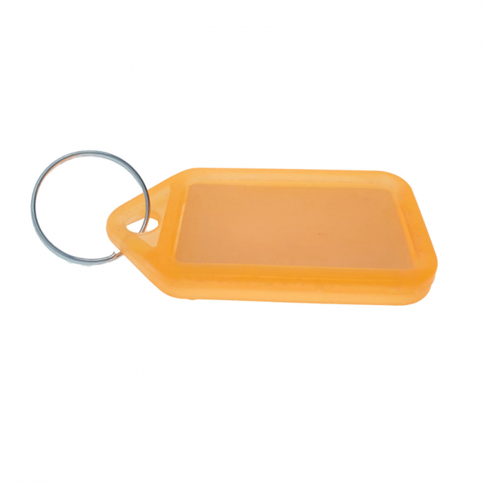 Breloc portocaliu, 55 x 30 mm, cu eticheta identificare si inel de prindere, Key Ring Tag, din plastic [4]