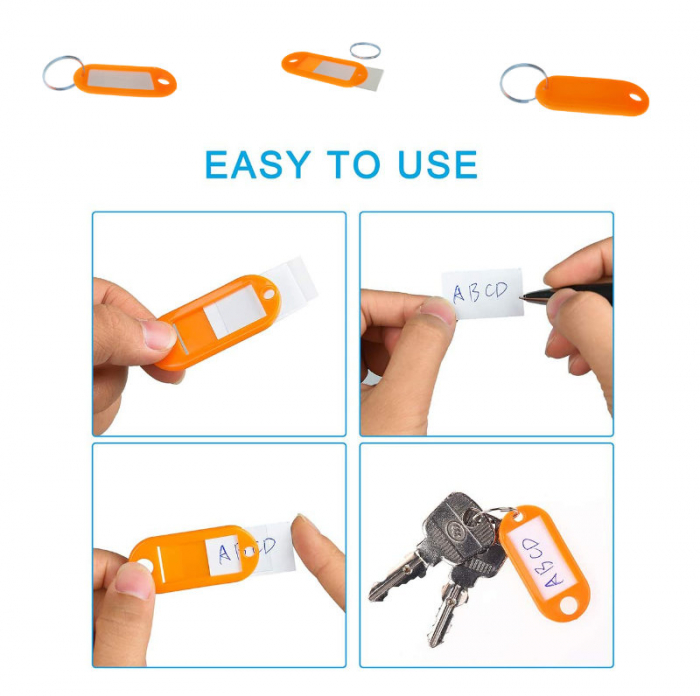Breloc portocaliu cu eticheta identificare si inel de prindere, Key Ring Tag, 52 x 22 mm, din plastic [9]