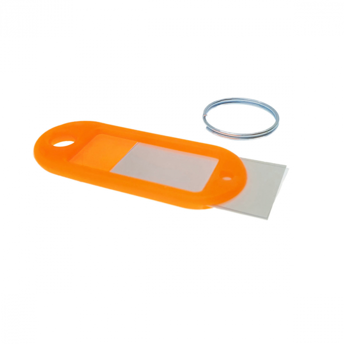 Breloc portocaliu cu eticheta identificare si inel de prindere, Key Ring Tag, 52 x 22 mm, din plastic [2]