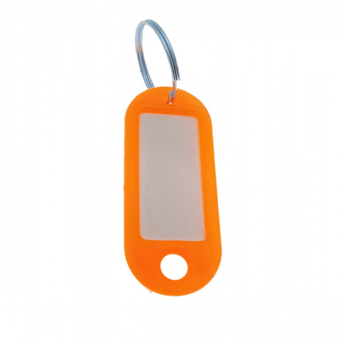 Breloc portocaliu cu eticheta identificare si inel de prindere, Key Ring Tag, 52 x 22 mm, din plastic [4]