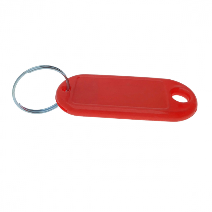 Breloc rosu cu eticheta identificare si inel de prindere, Key Ring Tag, 52 x 22 mm, din plastic [3]