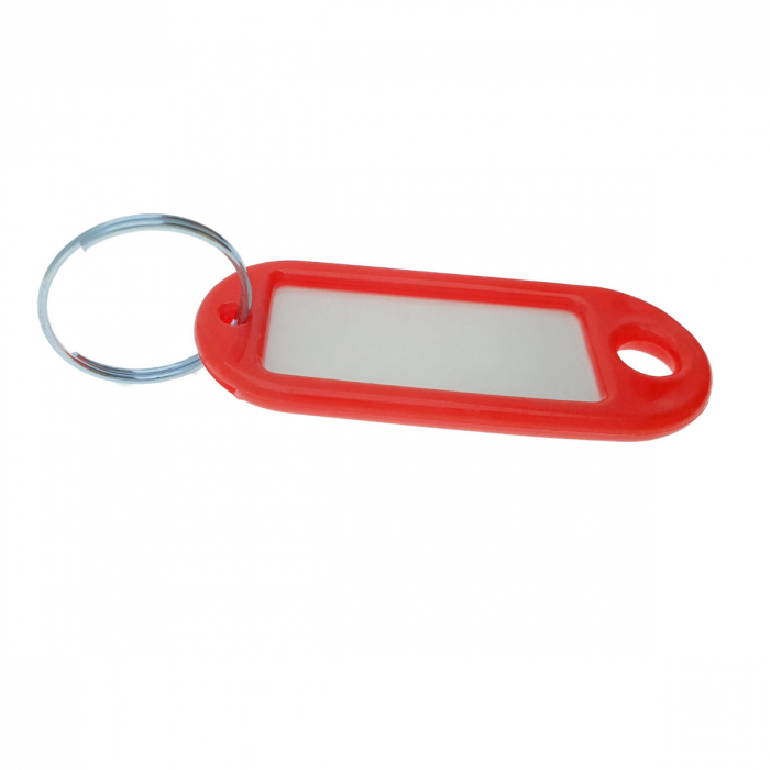 Breloc rosu cu eticheta identificare si inel de prindere, Key Ring Tag, 52 x 22 mm, din plastic [1]