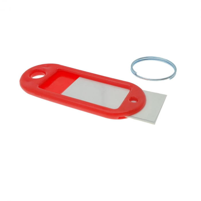 Breloc rosu cu eticheta identificare si inel de prindere, Key Ring Tag, 52 x 22 mm, din plastic [2]