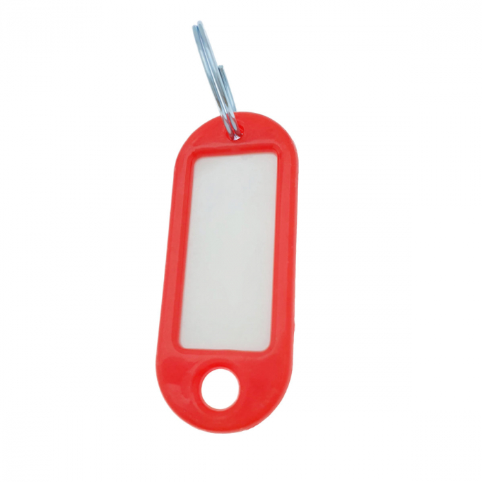 Breloc rosu cu eticheta identificare si inel de prindere, Key Ring Tag, 52 x 22 mm, din plastic [4]