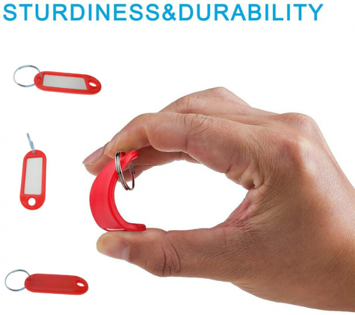 Breloc rosu cu eticheta identificare si inel de prindere, Key Ring Tag, 52 x 22 mm, din plastic [7]