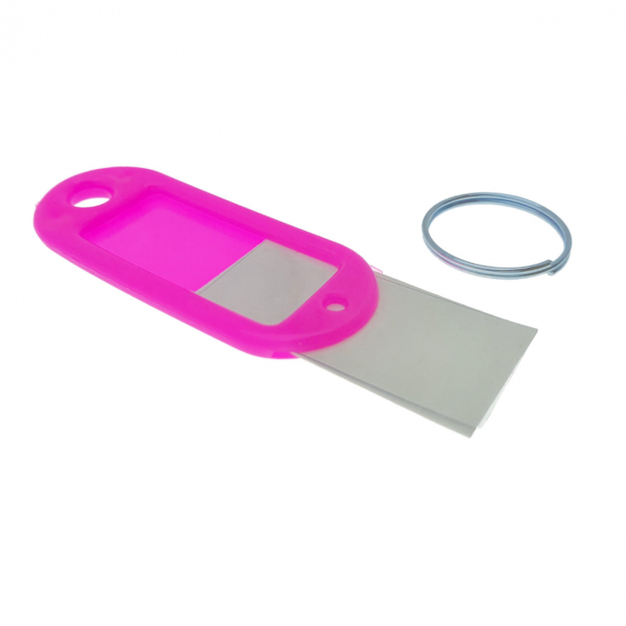 Breloc roz cu eticheta identificare si inel de prindere, Key Ring Tag, 52 x 22 mm, din plastic [2]