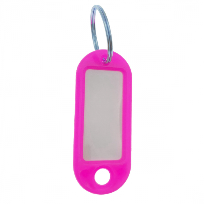 Breloc roz cu eticheta identificare si inel de prindere, Key Ring Tag, 52 x 22 mm, din plastic [4]