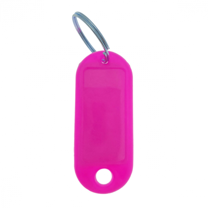 Breloc roz cu eticheta identificare si inel de prindere, Key Ring Tag, 52 x 22 mm, din plastic [5]