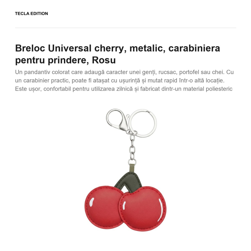 Breloc Universal cherry,  metalic, carabiniera pentru prindere, Rosu [2]