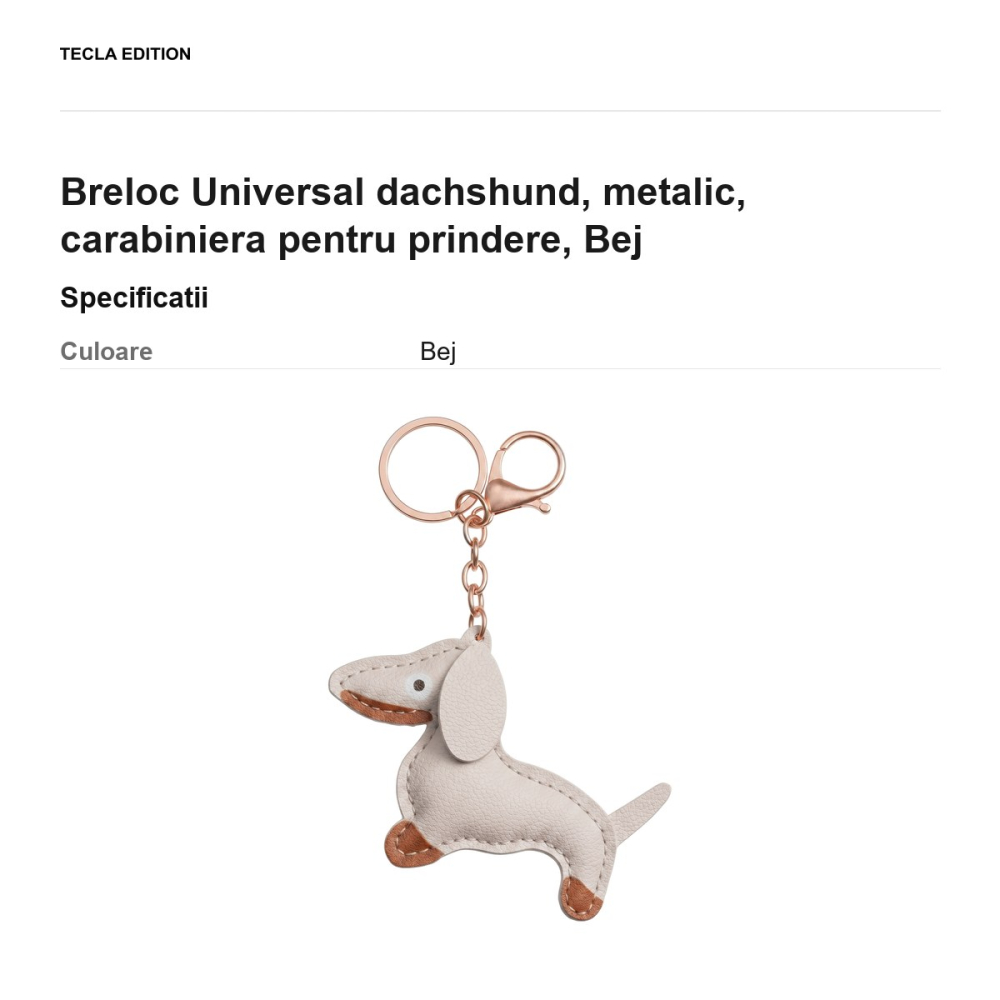 Breloc Universal dachshund, metalic, carabiniera pentru prindere, Bej [3]