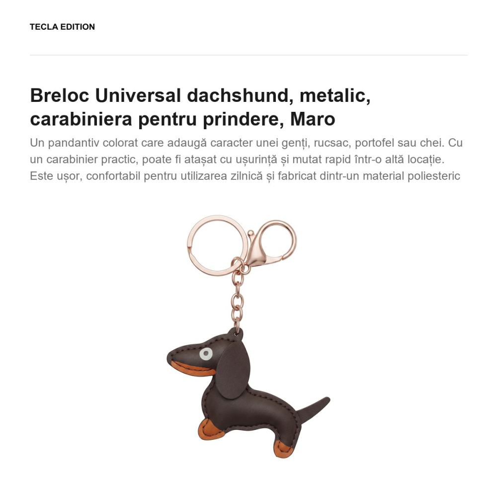 Breloc Universal dachshund, metalic, carabiniera pentru prindere, Maro [2]