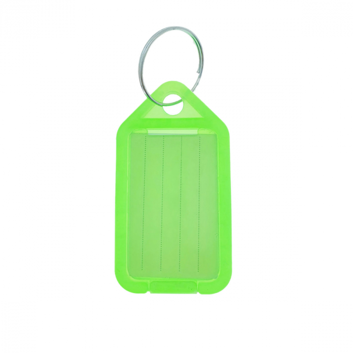 Breloc verde, 55 x 30 mm, cu eticheta identificare si inel de prindere, Key Ring Tag, din plastic [1]