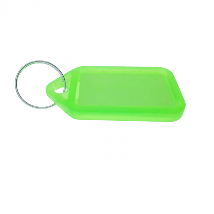 Breloc verde, 55 x 30 mm, cu eticheta identificare si inel de prindere, Key Ring Tag, din plastic [3]