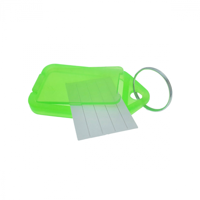 Breloc verde, 55 x 30 mm, cu eticheta identificare si inel de prindere, Key Ring Tag, din plastic [2]