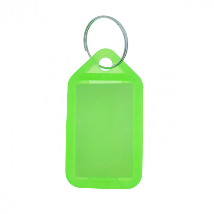 Breloc verde, 55 x 30 mm, cu eticheta identificare si inel de prindere, Key Ring Tag, din plastic [4]