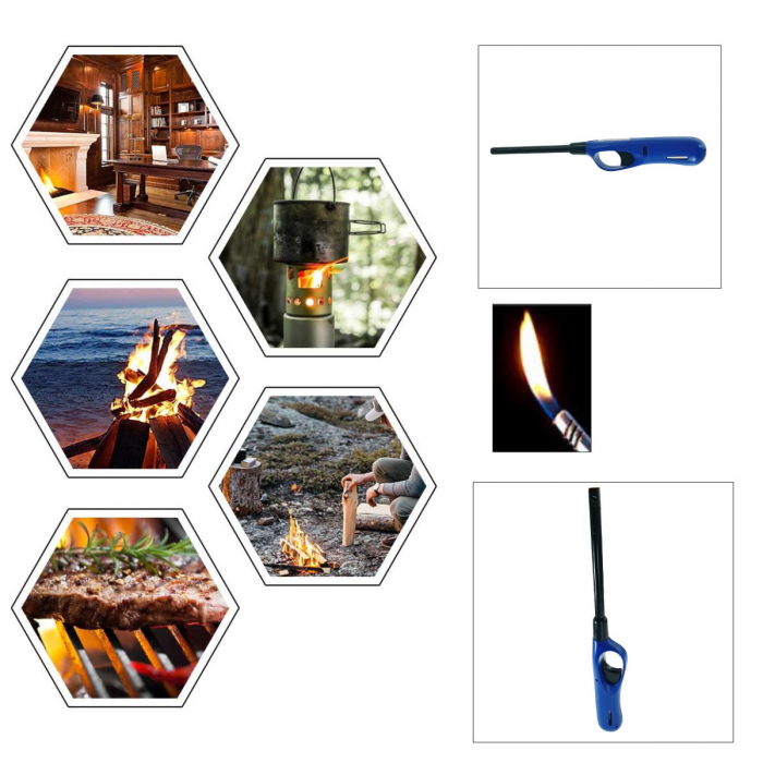 Bricheta cu gaz, BRB00047 Blue, reincarcabila, pentru aprins focul, albastra [3]